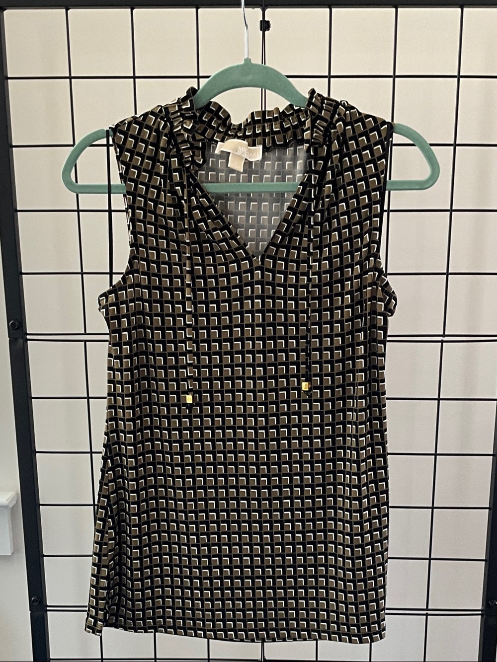 Michael Kors Black and Cream Geometric V-Neck Sleeveless Camisole